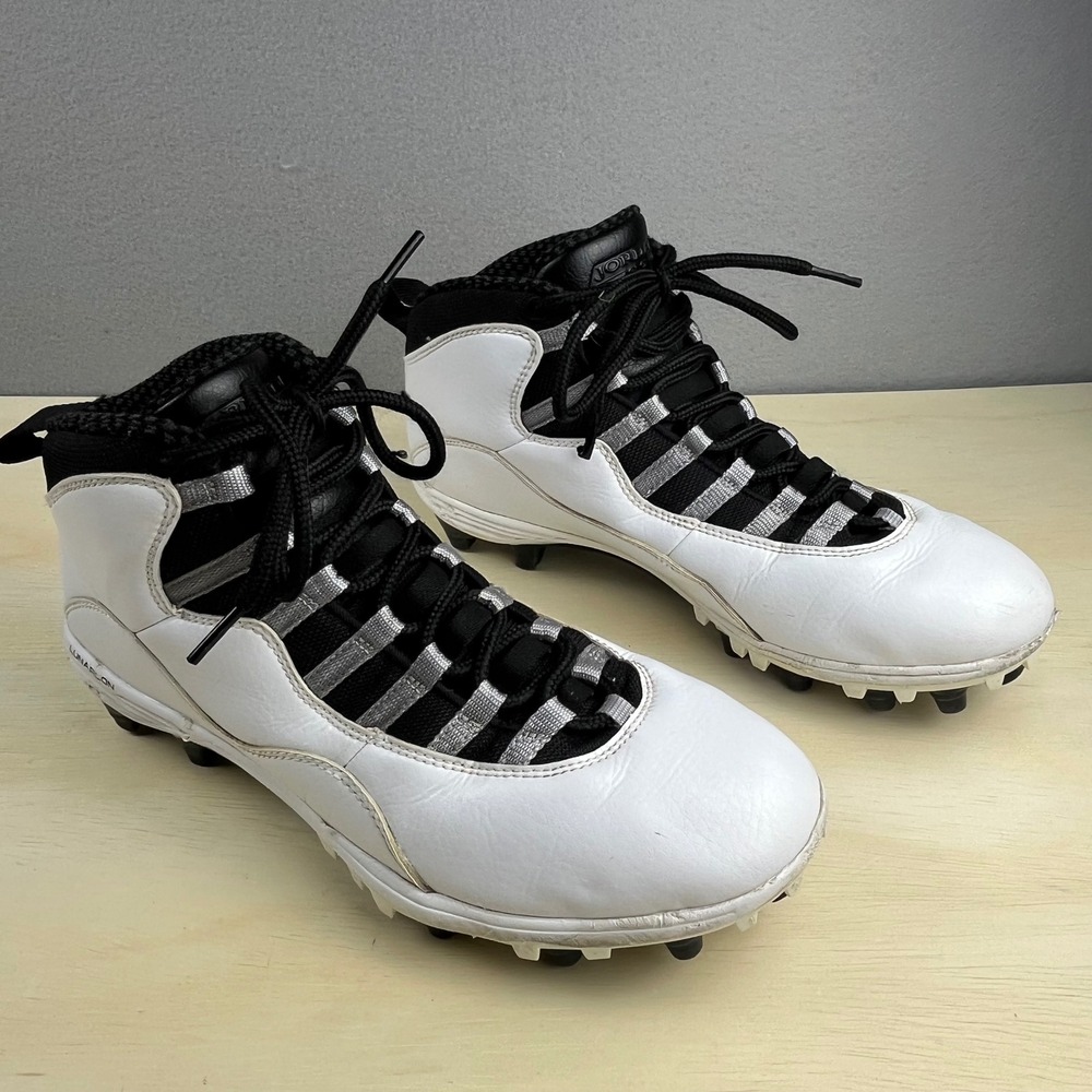 Jordan 10 Retro TD Football Cleats White Black Silver CQ2073-100 Mens 10